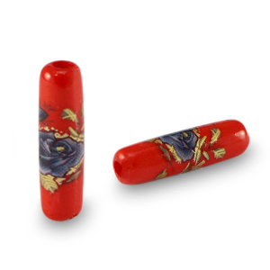 Perles en verre tube fleur Rouge-bleu