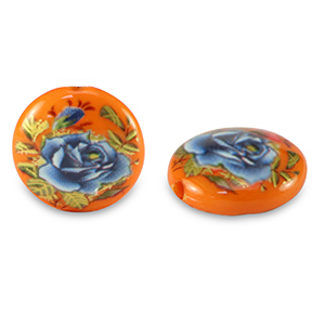 Perles en verre 14mm fleur Orange-bleu