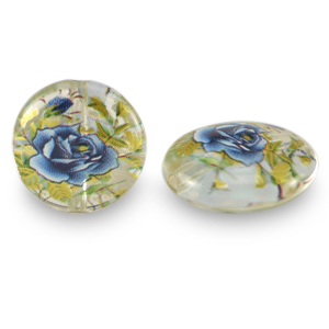 Perles en verre 14mm fleur Transparent-bleu