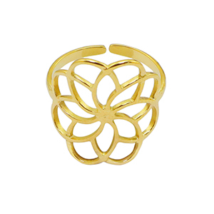 Bagues en acier Inox fleur Dor&eacute;