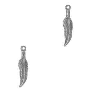 Breloques en acier Inox plume Argent&eacute; antique