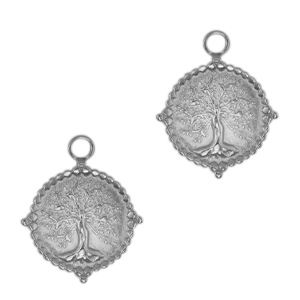 Breloques en acier Inox arbre de vie Argent&eacute; antique