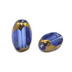Perles en verre ovale &agrave; facettes Bleu royal transparent-dor&eacute;