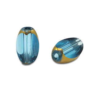 Perles en verre ovale &agrave; facettes Bleu cyan-dor&eacute;