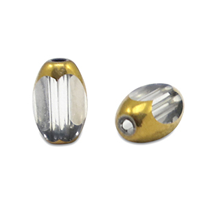 Perles en verre ovale &agrave; facettes Gris glacier transparent-dor&eacute;
