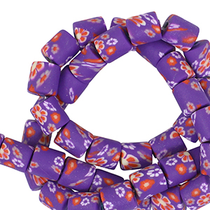 Perles en polym&egrave;re 6mm fleur Violet-multicolore