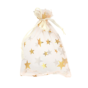 Sachet &agrave; bijoux en organza 9x12cm &eacute;toile Abricot-dor&eacute;