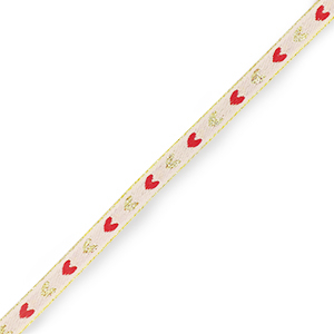 Ruban texte coeurs Rose p&acirc;le-dor&eacute; rouge
