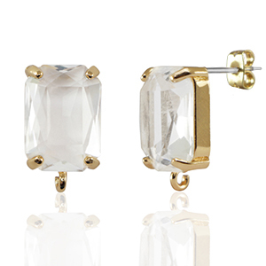 Boucles d&rsquo;oreilles / puces d&rsquo;oreilles en verre Crystal Glass avec anneau rectangle Cristal-dor&eacute;