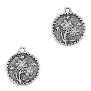 Breloques en m&eacute;tal DQ fleur Argent&eacute; antique (sans nickel)