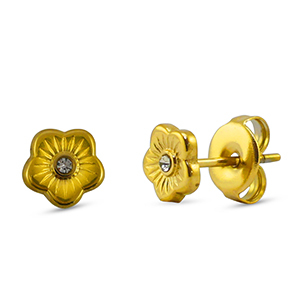 Boucles d'oreilles / puces en acier Inox  fleur Dor&eacute;