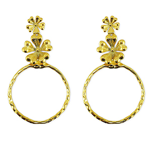 Boucles d'oreilles puces en acier Inox fleur Dor&eacute;