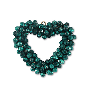 Boucles pendentifs facett&eacute;es coeur Vert p&eacute;trole