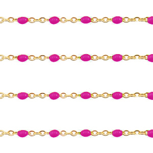 Appr&ecirc;ts en acier inox cha&icirc;ne maille jaseron 1mm&nbsp; Rose magenta-dor&eacute;
