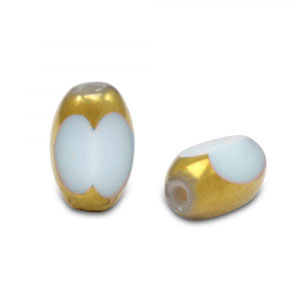 Perles en verre ovale &agrave; facettes Grise-dor&eacute;