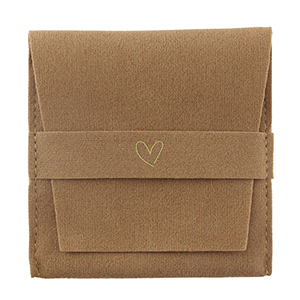 Sachet &agrave; bijoux coeur Marron sierra-dor&eacute;