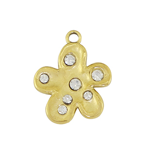 Breloques en acier Inox fleur Dor&eacute; /