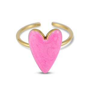 Bagues en acier inox &eacute;maill&eacute;es coeur Rose nacr&eacute;-Dor&eacute;