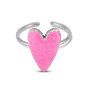 Bagues en acier inox &eacute;maill&eacute;es coeur Rose nacr&eacute;-Argent&eacute;