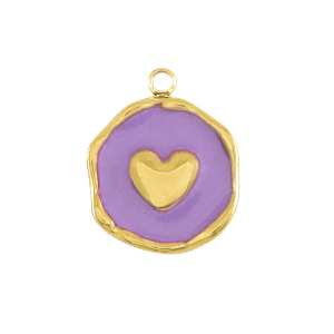 Breloques en acier Inox coeur Dor&eacute;-violet