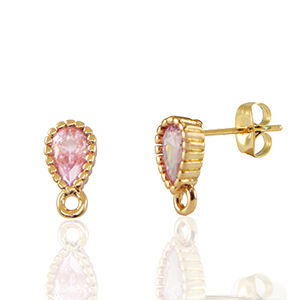 Boucles d&rsquo;oreilles / puces d&rsquo;oreilles en verre Crystal Glass avec anneau goutte Rose-dor&eacute;