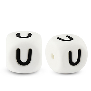 Perles lettres en silicone U Blanc-noir
