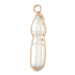 Perles d'eau douce breloque tooth Dor&eacute;-Blanc naturel