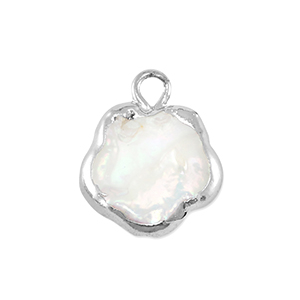 Perles d'eau douce breloque fleur Argent&eacute;-Blanc naturel