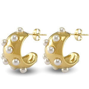 Boucles d'oreilles / puces en acier Inox imitations perles Dor&eacute;