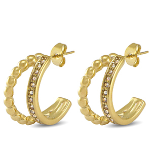 Boucles d'oreilles / puces en acier Inox zirconium Dor&eacute;
