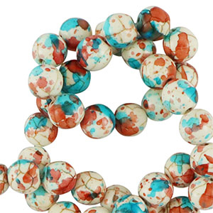 Perles en c&eacute;ramique 6mm Blanc-rouge bleu