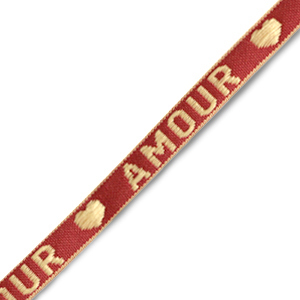 Ruban texte "amour" Rouge chaud-beige