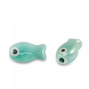 Perles en c&eacute;ramique poisson Turquoise