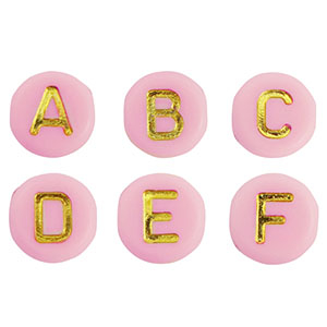 Perles lettres acryliques m&eacute;lang&eacute;es Rose clair-dor&eacute;