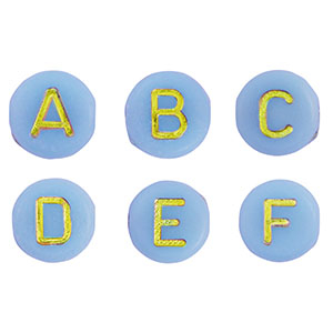 Perles lettres acryliques m&eacute;lang&eacute;es Bleu clair-dor&eacute;