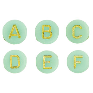 Perles lettres acryliques m&eacute;lang&eacute;es Vert menthe-dor&eacute;