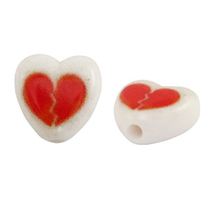 Perles lettres acryliques c&oelig;ur Blanc-red