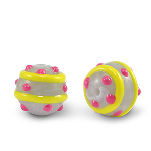 Perles acryliques points Gris jaune-rose