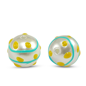 Perles acryliques points Perle-bleu jaune