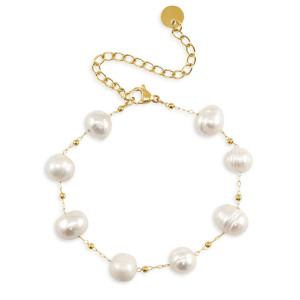 Bracelets en acier inox perles Dor&eacute;