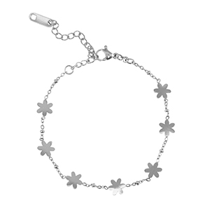Bracelets en acier Inox fleur Argent&eacute;