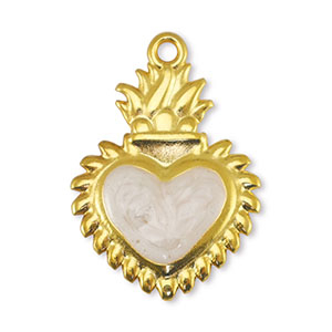 Breloques en m&eacute;tal DQ coeur Perle Blanc-Dor&eacute; (sans nickel)