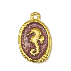 Breloques en m&eacute;tal DQ hippocampe Transparent Violet-Dor&eacute; (sans nickel)