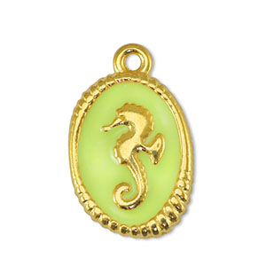 Breloques en m&eacute;tal DQ hippocampe Jaune citron-Dor&eacute; (sans nickel)