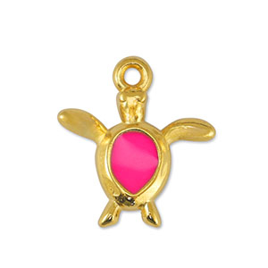 Breloques en m&eacute;tal DQ tortue Fuchsia-Dor&eacute; (sans nickel)