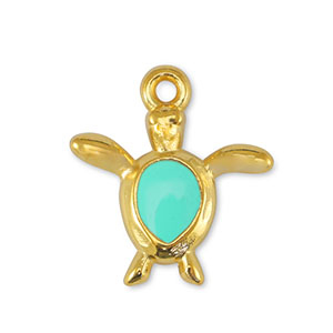 Breloques en m&eacute;tal DQ tortue Veraman Bleu-Dor&eacute; (sans nickel)