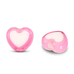 Perles acryliques c&oelig;ur Rose-blanc