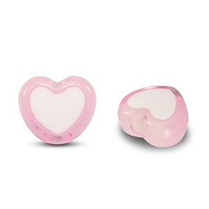 Perles acryliques c&oelig;ur Rose clair-blanc