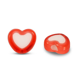 Perles acryliques c&oelig;ur Rouge-blanc
