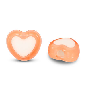 Perles acryliques c&oelig;ur Orange-blanc